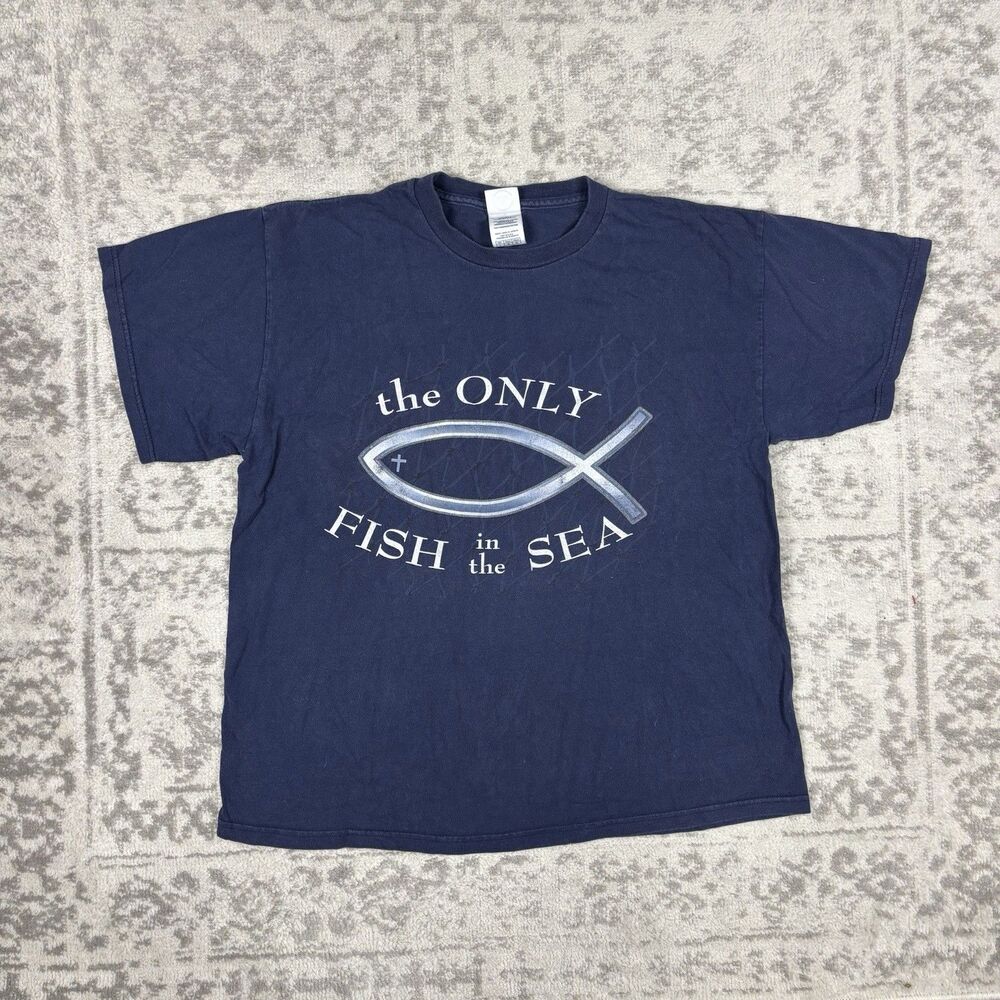 VTG Religious Jesus America T Shirt 90s Pray Christian Y2K USA Fish Size Large